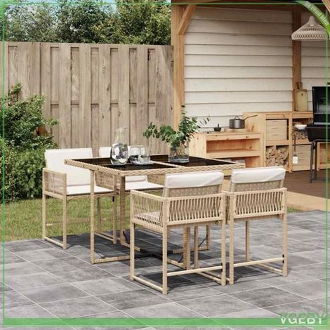 Ensemble à manger de jardin - FAFEICY - 3211438 - Beige - Poly rotin - 5 pièces (table + 4 chaises) (1/5)