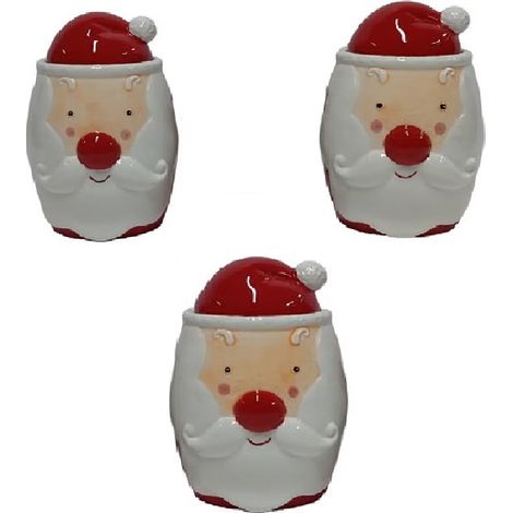 Set di 3 Barattoli in Ceramica Babbo Natale contenitori sale zucchero caffé dolci torroncini idea regalo natalizia (1/4)