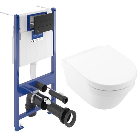 Pack WC und Vorwandelement Villeroy & Boch + WC ohne Villeroy-Flansch + Sitz + Schwarze Platte (VCNARCHI3-4)