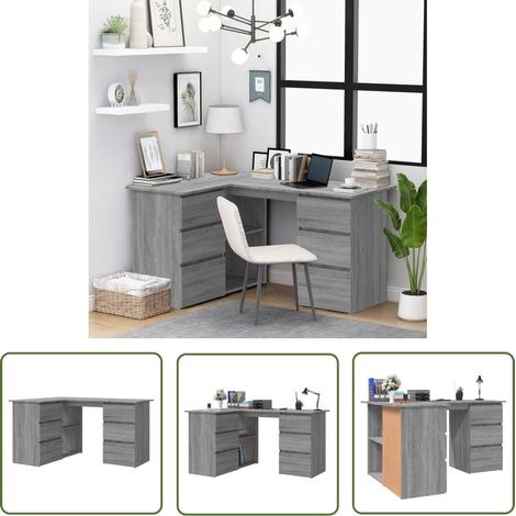 The Living Store Bureau d'angle Sonoma gris 145x100x76 cm Bois d'ingénierie - Bureau D'angle - Bureau En Bois - Meuble De Bureau - Bureau Design - Bureau Ergonomique (1/5)
