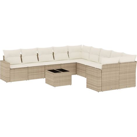 Set Divani da Giardino 11 pz con Cuscini Beige in Polyrattan vidaXL (1/3)