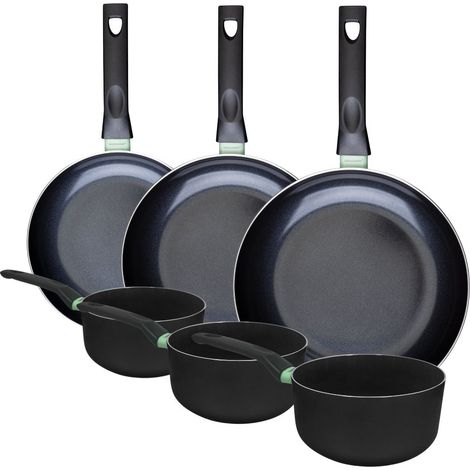 Ensemble de 3 poêles de 24, 28 et 30 cm et 3 casseroles 16, 18 et 20 cm Fackelmann Brandao (1/5)