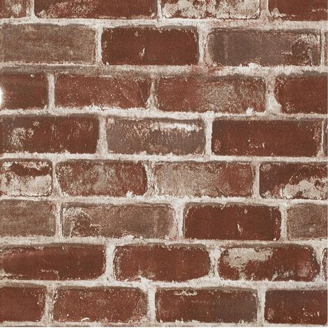 Papier Peint Effet Brique Rouge Marron Vintage Autocollant Mural Rustique Rouleau de Film Vinyle Amovible pour Chambre à Coucher Cheminée 44,5x500cm (1/5)