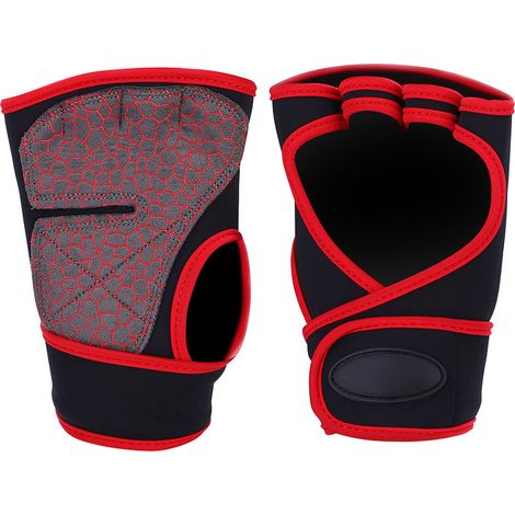 1 Paire de Gants de Musculation Antidérapants avec Protection Demi-Doigts pour Sport (Rouge, Taille L) (1/5)