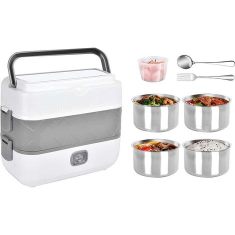 Chauffe-repas électrique - AVIZAR - 2 L double-couche - 4 bols inox 304 - 200 W - Couvercle anti-fuite