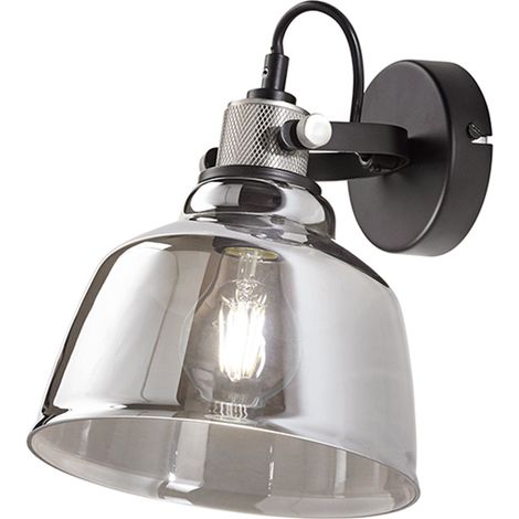 Applique Contemporanea Vintage Metallo Nero Vetro Fumè 1 Luce E27