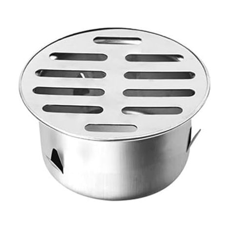 Coperchio di scarico a pavimento rotondo in acciaio inox anti-intasamento, con filtro removibile e apertura piatta da 75 mm. (1/5)
