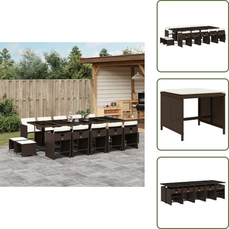 Cuscini per sedie - vidaXL Set da Pranzo da Giardino 15 pz con Cuscini Marrone Polyrattan - Cuscini per sgabelli
