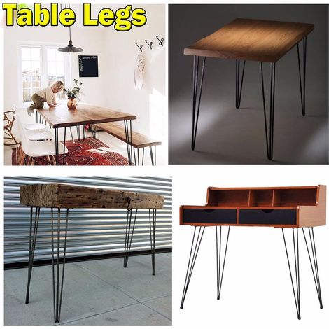 jeu de 4 pieds de table en épingle à cheveux, matériau métallique, noir, 41 cm, type tripolaire, adapté aux bureaux, tables basses, armoires TV, meubles, projets de bricolage (1/5)