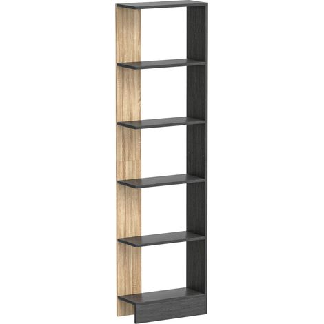 Bibliothèque Orvyna étagère design moderne rangement 5 niveaux noir effet bois clair élégant salon chambre bureau (1/5)