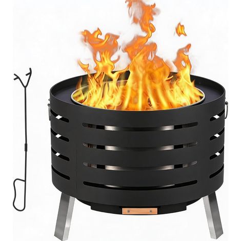 Brasero Extérieur Sans Fumée 26 Pouces en Acier Inoxydable 304, Foyer Rond à Bois Portable avec Couvercle, Bac à Cendres et Housse (1/5)