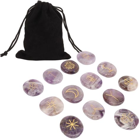 Lot de 13 pierres runiques en cristal pour méditation yoga, favorisant la clarté mentale et la pensée positive, pierres de guérison. (1/5)