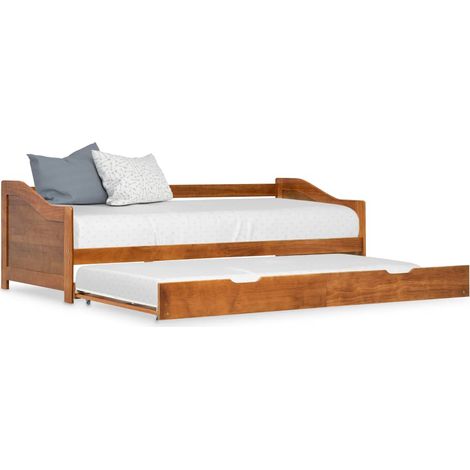 Lit coulissant 90x200 cm, Cadre de lit extensible,Lit Simple, Lit gigogne Marron miel Bois de pin 90x200 cm, PDKEI51830 (1/5)