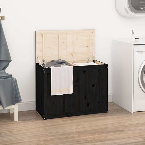 Boîte à linge-Coffre de rangement-Stockage Rangement Noir 88,5x44x66 cm Bois massif de pin 306803 (1/5)