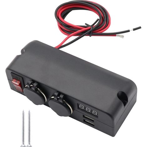 Dual USB Plug Charger and Dual 12V Cigarette Lighter Splitter Adapter with LED On/Off Switches for Car, Campervan, Truck, Boat (1/5)