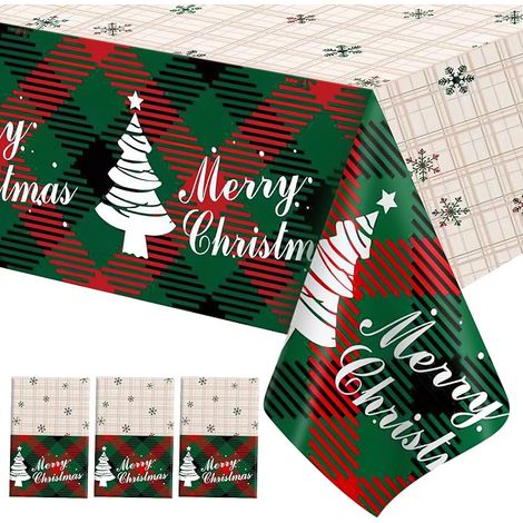 3 Nappes de Noël Jetables 54 x 108 Pouces avec Motifs de Flocons de Neige et Sapin, en Plastique pour Table Rectangulaire, Housses de Table de Fête (1/4)