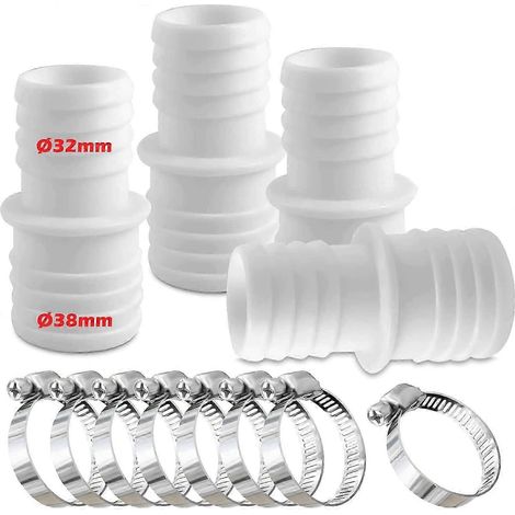 Ensemble de 4 raccords pour tuyau de piscine, raccord avec colliers de serrage, diamètre 32 à 38 mm, adaptateur pour tuyau de piscine.