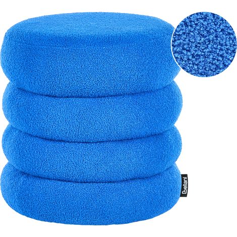 Puf redondo de bouclé otomana reposapiés dormitorio sala de estar azul Sumpter (1/5)
