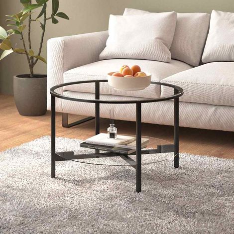 Table basse Table d'appoint pour Salon Chambre - Noir et transparent 70 cm Verre trempé BV699748 - BonneVie (1/5)