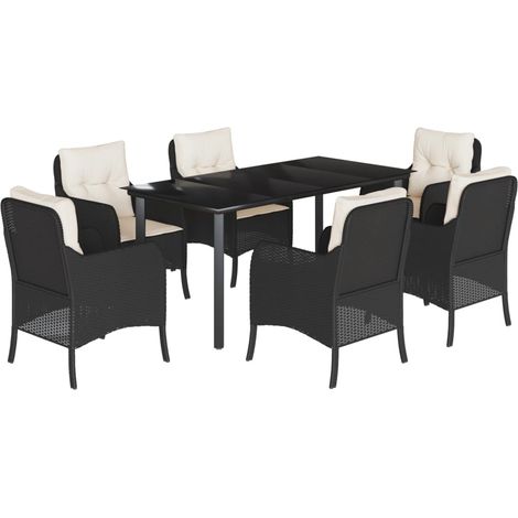 Maison Exclusive - 7-tlg. Garten-Essgruppe mit Kissen Schwarz Pol