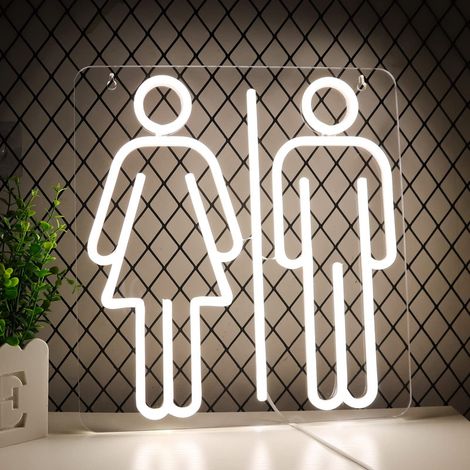 Toilettes Néon LED, Mur de néon décoration néon logo d'affaires pour les toilettes LED Art mural décoration, 13 12 pouces (blanc) (1/5)