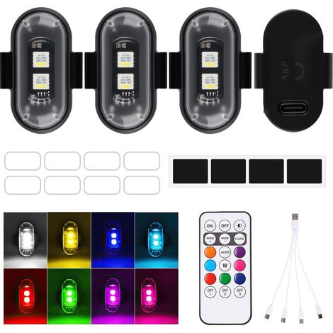 4Pcs Strobe Lights For Drone 8 Colors Strobe Car Waterproof LED Strobe Drone Light Wireless With Remote Control Anti-Collision For Car Motorcycles Bike Truck USB Rechargeable