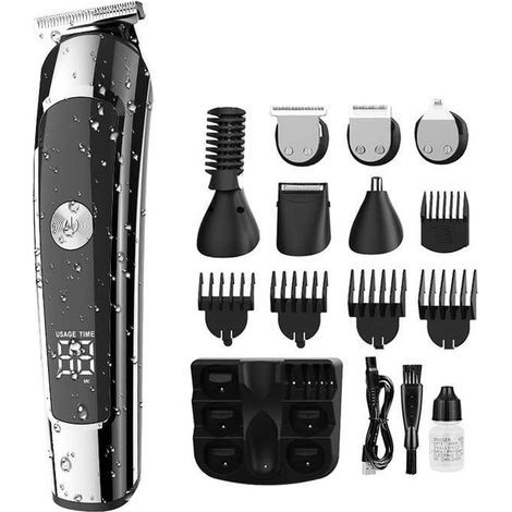 Tondeuse à cheveux pour homme avec affichage numérique, sans fil/avec fil, kit de soin 16 en 1 pour barbe, nez et oreilles, corps, épilation masculine, kit de coiffage tout-en-un rechargeable (1/5)