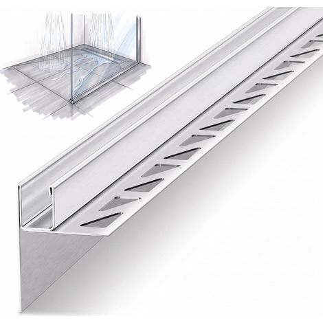 Dalsys Cale de pente pour douche, argent profilé en U pour recevoir du verre (12mm de verre) pour douche de plain-pied, en acier inoxydable V2A résistant à la corrosion - 200cm, hauteur 19mm, gauche (1/5)