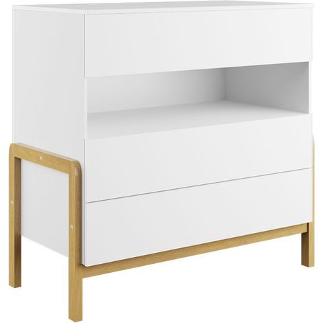 Commode enfant scandinave blanche et pieds en bois de chêne Vanka