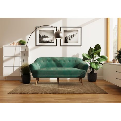 3 Seater Sofa Light Green Upholstered Wooden Legs Comfortable Seating Modern (1/5)