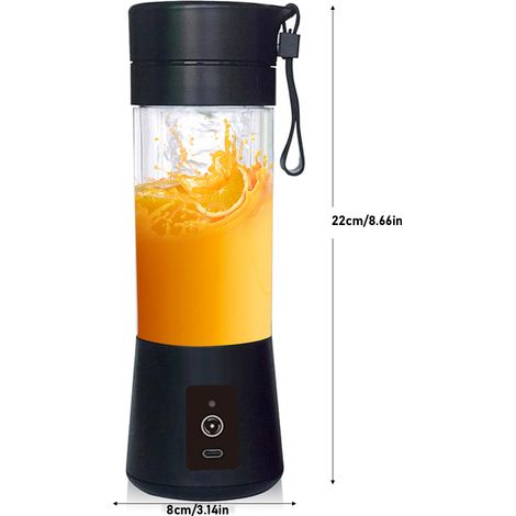 Ortviai Mixeur Portable Rechargeable 2000 mAh pour Smoothies – 380 ml, 6 Lames Inox, Design 2-en-1 avec Bouchon Direct (1/4)