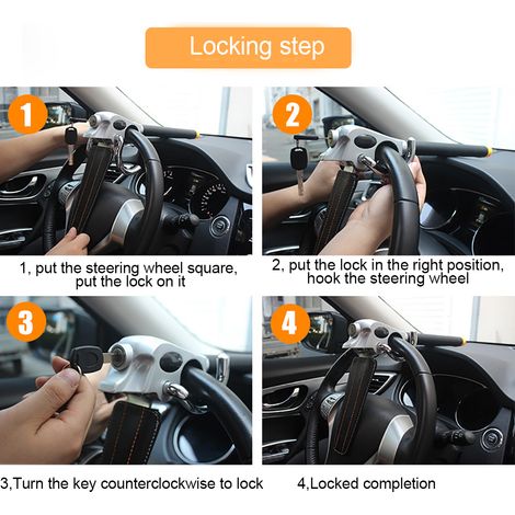 Antivol volant voiture pliable 3 directions, verrou de direction supérieur avec clés, protection anti-vol airbag, sécurité auto, dispositif dissuasif universel (1/5)