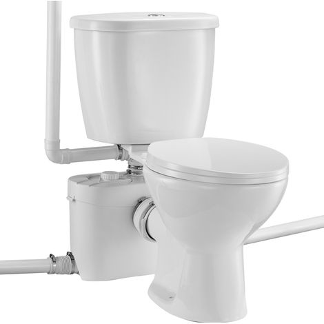 VEVOR WC Broyeur Sanitaire, Pompe de Relevage Puissante de 700 W, Systeme de Toilette Compact avec Broyeur a Decharge Arriere et a Chasse deEau, 3 Entrees, pour Evacuation des Eaux Usees, Sous-sol (1/5)
