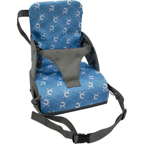 1 chaise haute enfant, réglable et convertible, avec harnais 3 points, tissu imperméable, livrée avec sac de transport, gris/bleu (1/5)