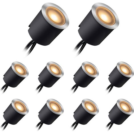 Kits d'éclairage de terrasse à encastrer à LED avec coque de protection Luminaires de terrasse Éclairage paysager IP67 Imperméable à l'eau, 10Pcs Warm blanc chaud pour jardin, terrasse