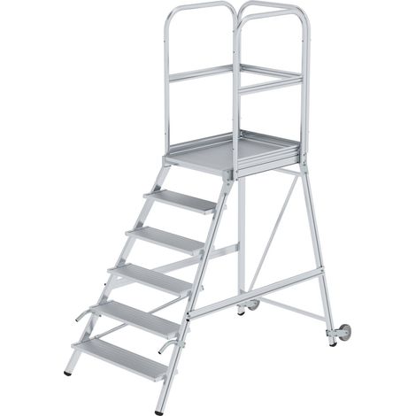MUNK Podestleiter mit Rollen und Griff Aluminium geriffelt 6 Stufen (1/2)