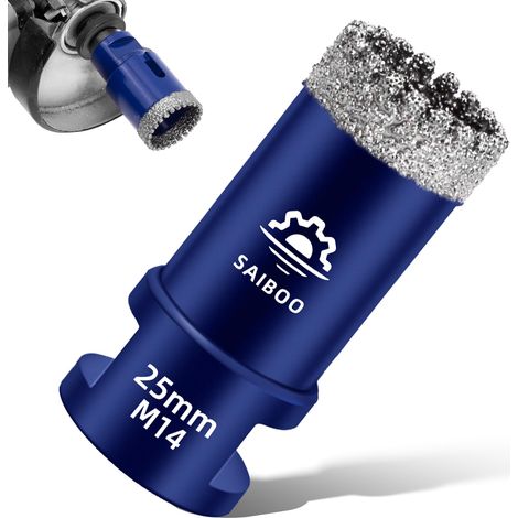 Forets Carrelage Diamant 25mm Scie Cloche Diamantée Brasé Sous Vide et Trépans avec Filetage M14 pour Granit Carrelage Porcelaine Céramique Marbre, pour Meuleuse d'angle (1/5)