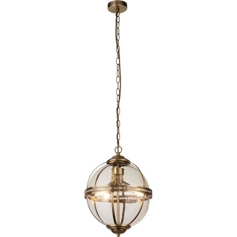 Searchlight Coronet Lampadario a 3 luci in ottone anticato, vetro (1/4)