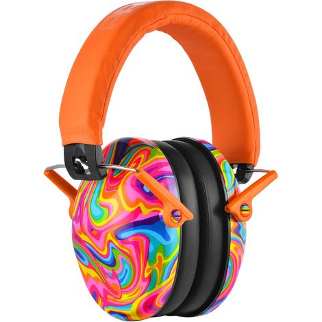 Casque Anti Bruit Enfant Coussinets d'oreille Remplaçable, Protection Auditive avec Sac de Rangement, SNR 28dB pour Autisme, Feux d'artifice, Concerts(Orange) (1/5)