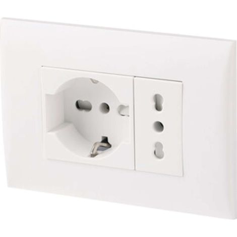 PLACCA C/SUPP PRESA BIPAS+PRESA BIPAS SCHUKO BCO