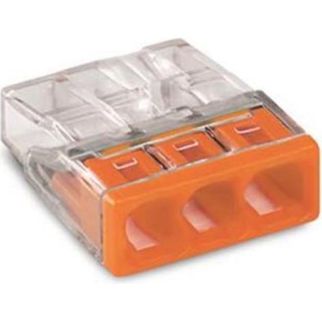 CONECTOR DE EMPALME COMPACT - PARA CONDUCTORES SÓLIDOS - máx. 2.5 mm² - 3 CONDUCTORES - CARCASA TRANSPARENTE - TAPA NARRANJA (1/2)