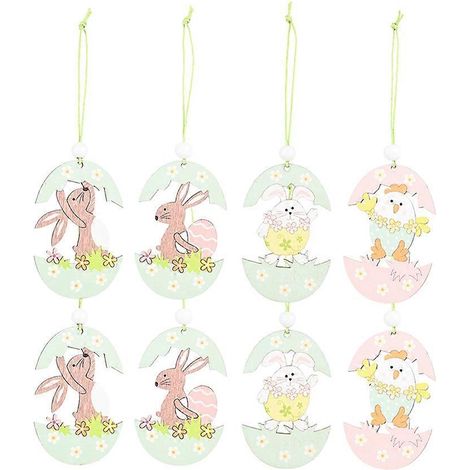 décorations de printemps en bois, œufs de Pâques décoratifs, décorations de Pâques en bois, disques en bois pour œufs de Pâques-14.550.5cm (1/2)