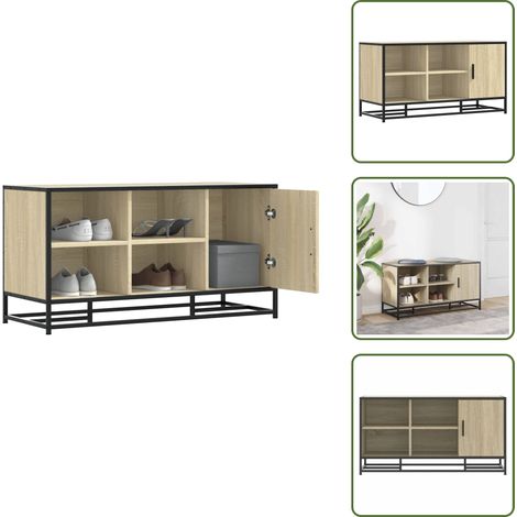 The Living Store Schuhbank Sonoma-Eiche 100x40x53,5 cm Holzwerkstoff und Metall - Holzschuhbank (1/5)