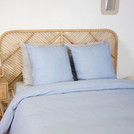 Parure de lit - CÔTÉ DÉCO - Rayures Bleues et Grises - 220x240 cm - 100% microfibre 90 g/m² - Fermeture boutons