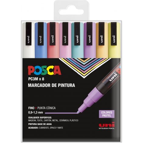 Posca marker pc-3m/8c punta fine non permanente 0,9mm-1,3mm colori pastello assortiti -8u-