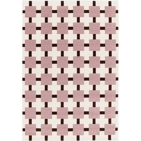 Alfombra interior con diseño de cuadros rosa y marrón