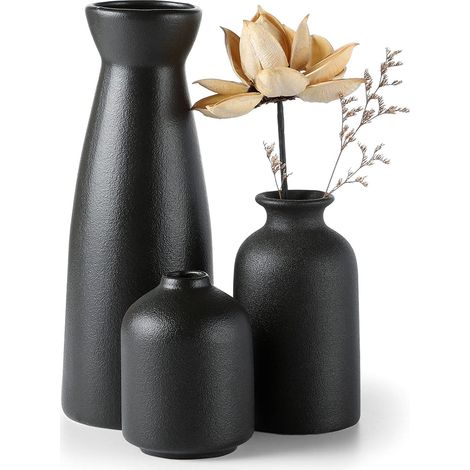 Ensemble de 3 Vases en Céramique - Design Minimaliste Noir - Décoration Intérieure Polyvalente - Pour Salon Bureau Mariage - Tailles Variées (1/5)