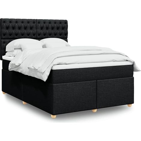 Cama box spring con colchón tela negro 160x200 cm (1/5)