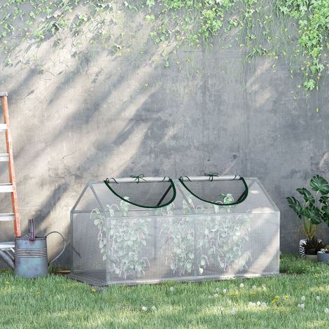 Mini serra da giardino con finestre avvolgibili 120 x 60 x 60 cm in PE bianco DESVIAE (1/5)
