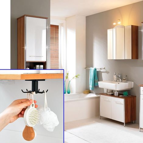 Ganci multiuso girevoli a 360°, confezione da 2. Ganci da cucina sottopensile, ideali per camper e furgoni. Montaggio adesivo senza chiodi per elettrodomestici, attrezzi, asciugamani e coltelli. Color